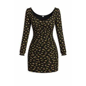 BP. Black‎ Rose Floral Mesh Ruched Goth Whimsigoth Bodycon Mini Dress XS